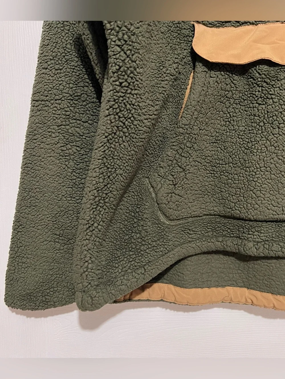 💗 The North Face - Men’s Olive Green Sherpa Puffer Hoodie with Tan Trim
